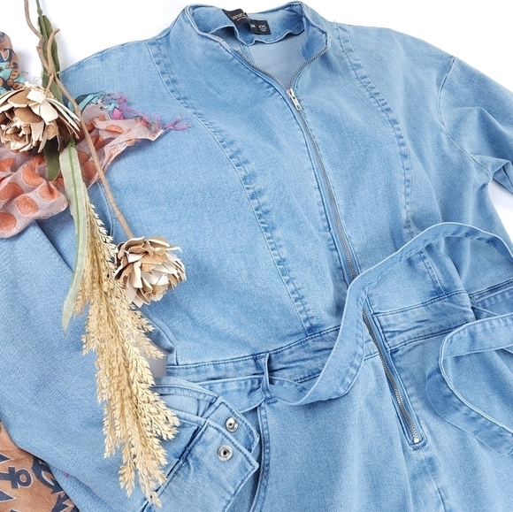 Denim Viscose Blend Blue Women's Belted Pocketed Dress SZ XXL - Picture 11 of 13